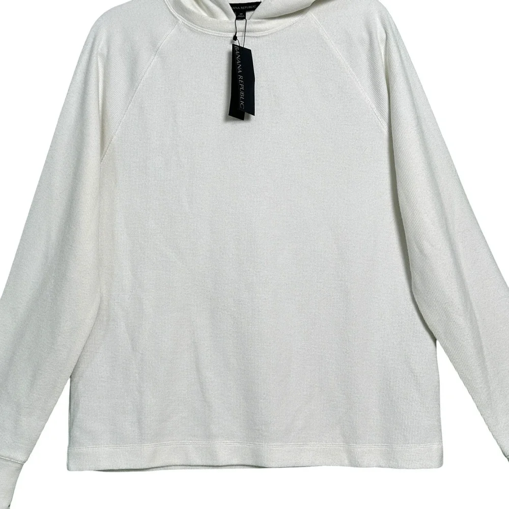 Banana Republic Hoodie Pullover Brushed Waffle Knit M Cotton Blend Thermal Cream